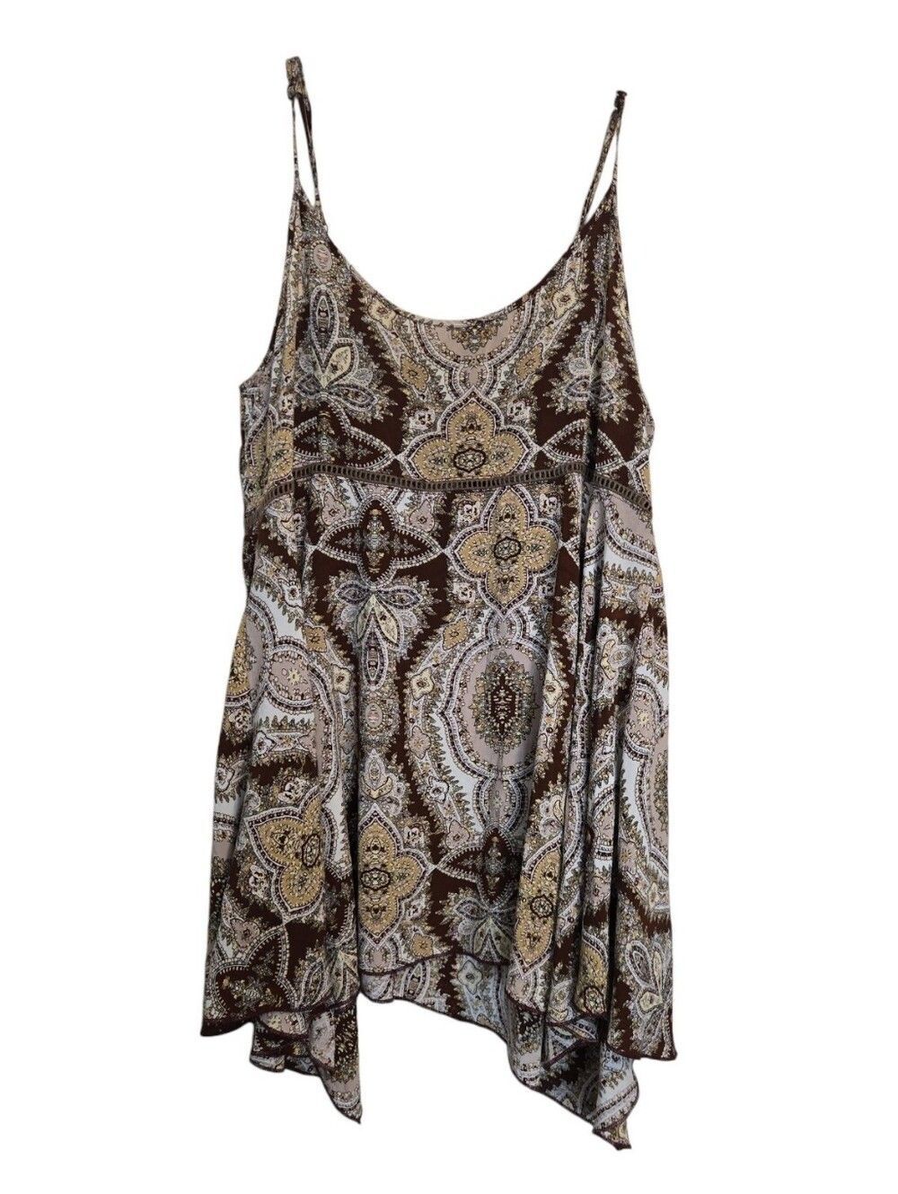 EC En Creme Boho Hankerchief Hem Stitched Cut Out Spaghetti Strap Dress Sz. S